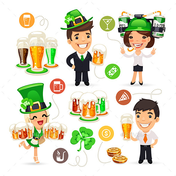 Office Workers on the Patricks Day Party - People Characters