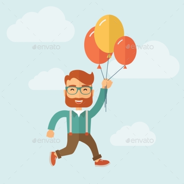 Hipster Flying in Blue Sky. - Birthdays Seasons/Holidays