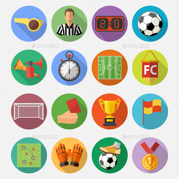 Soccer Flat Icon Set - Sports/Activity Conceptual