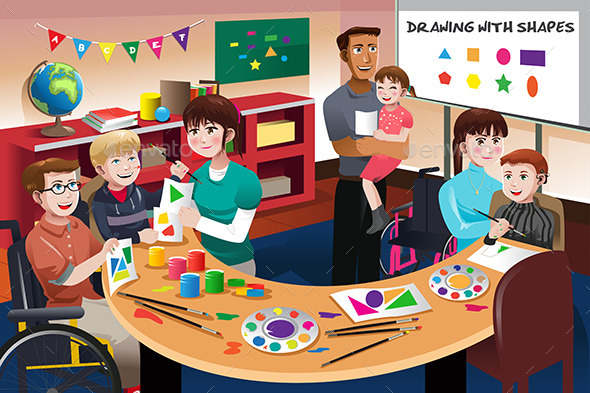 Handicapped Students in a Classroom - People Characters