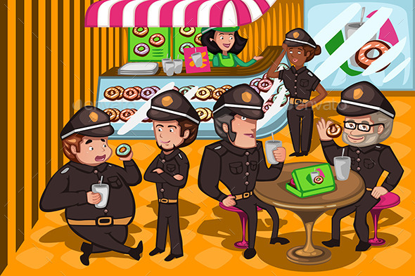 Police Officers in a Donuts Store - People Characters