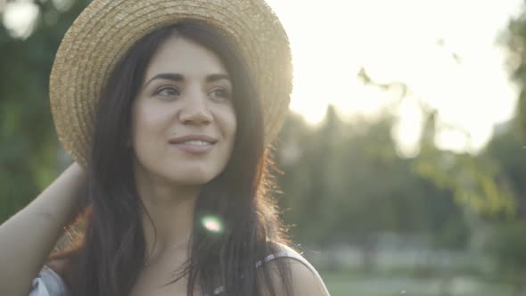 Closeup Happy Gorgeous Middle Eastern Woman Standing Sunrays Outdoors Smiling alt