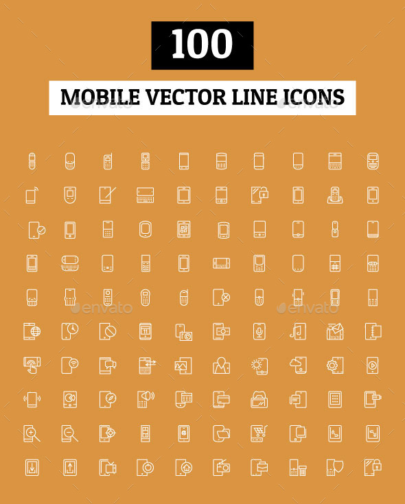 100 Mobile Vector Line Icons - Technology Icons