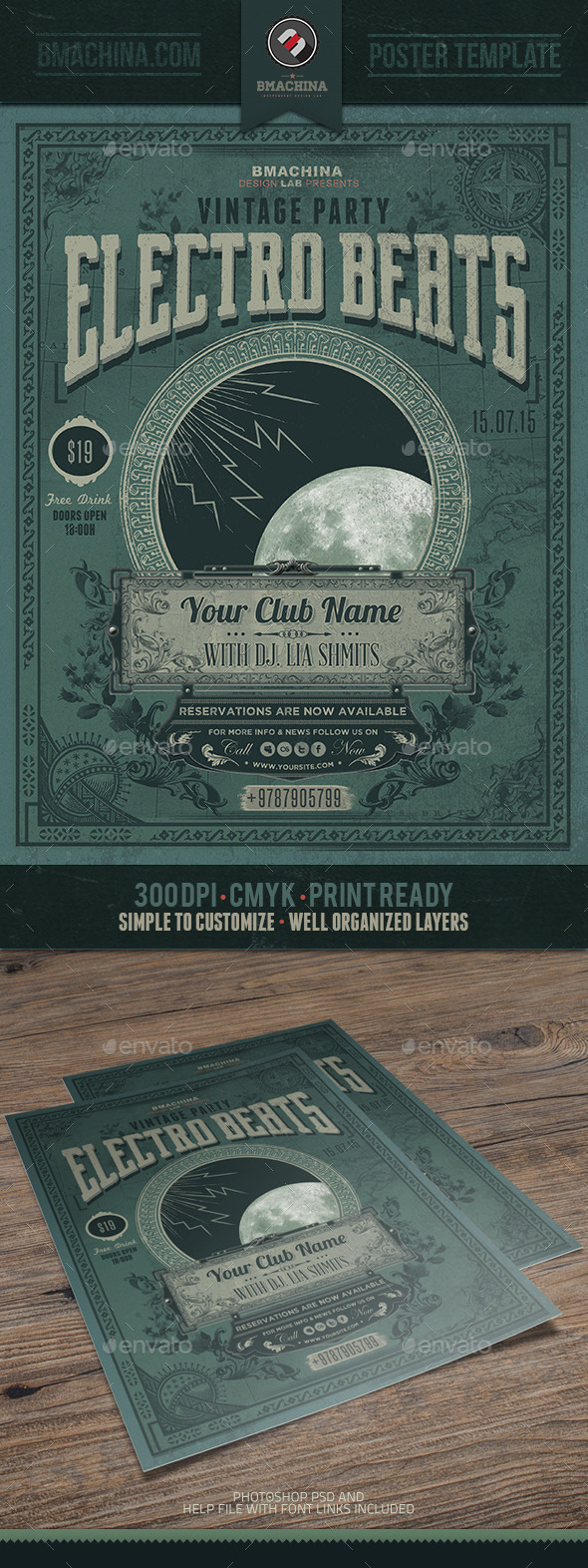 Electro Vintage Beats - Poster Template - Events Flyers