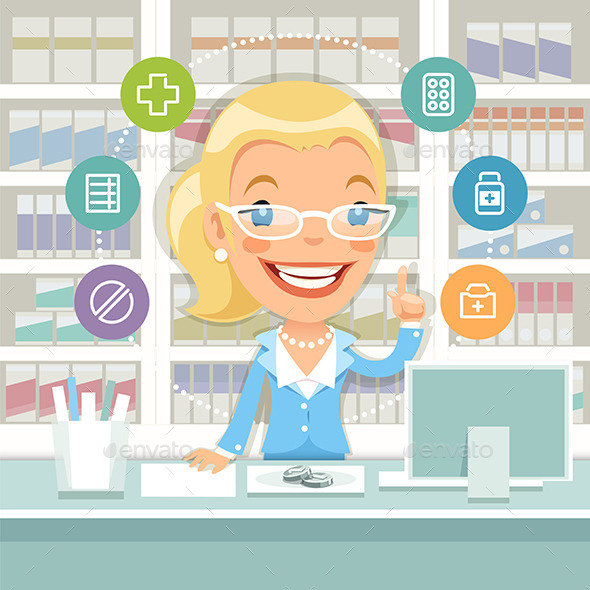 Pharmacist Woman Behind the Counter - Health/Medicine Conceptual