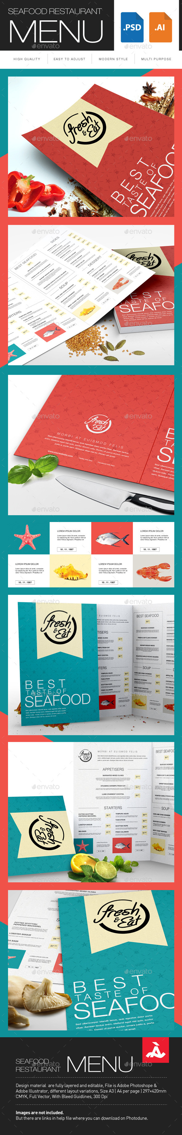 Seafood Restaurant Menu - Food Menus Print Templates