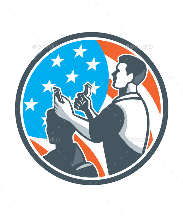 Barber Scissors Comb Cutting USA Flag Retro - People Characters