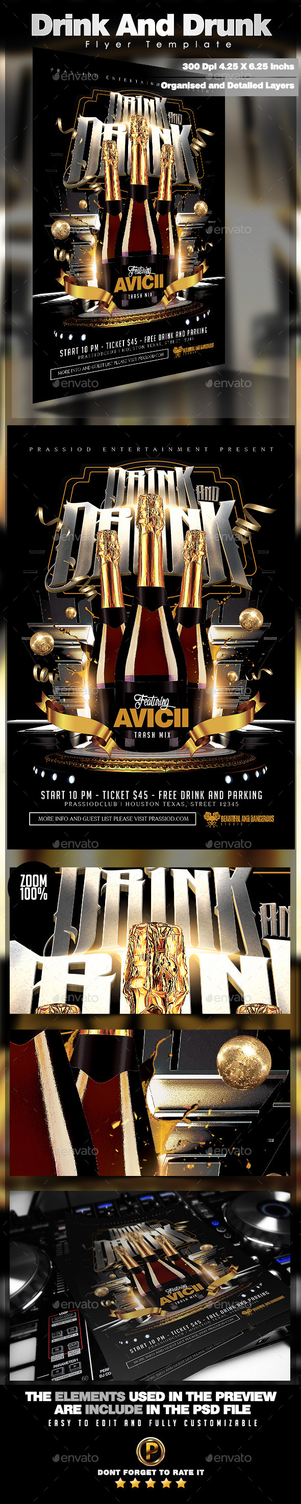 Drink And Drunk Flyer Template - Clubs & Parties Events