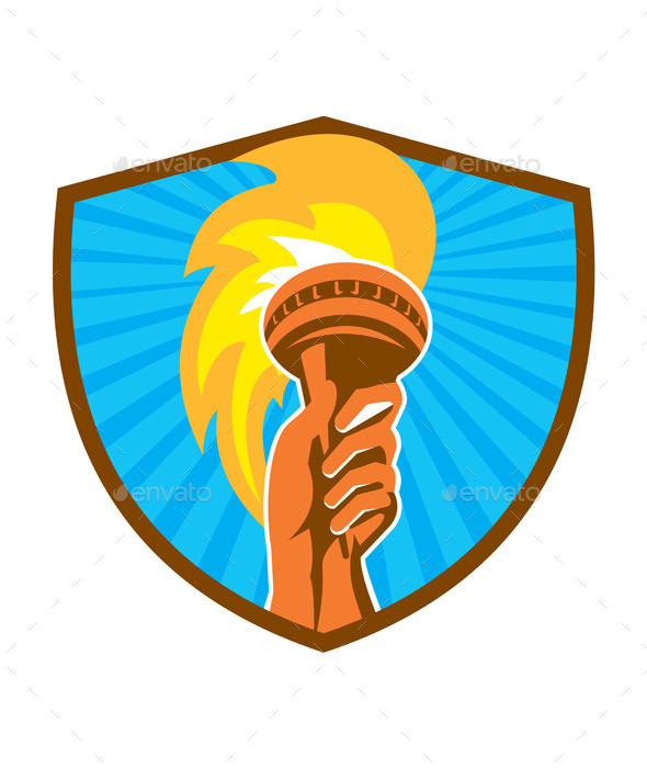 Hand Holding Burning Flaming Torch Shield - Sports/Activity Conceptual