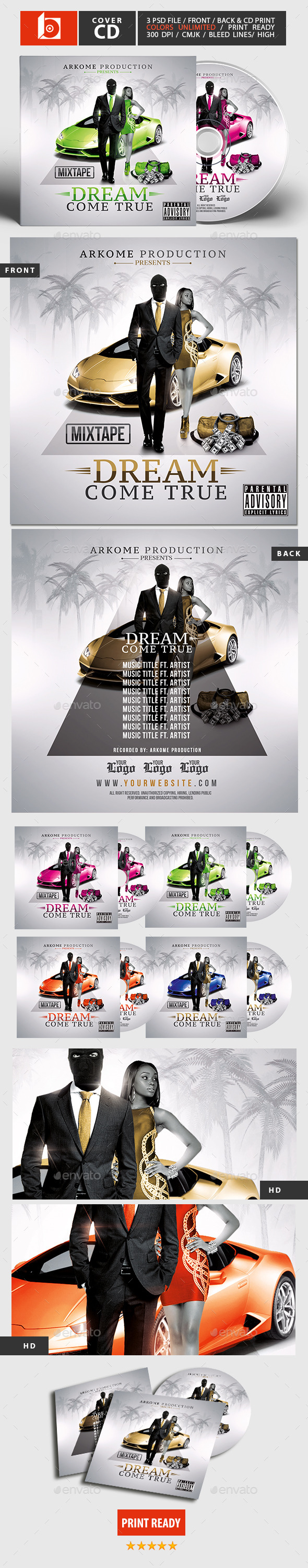Dream Mixtape | Psd CD Cover Template - CD & DVD Artwork Print Templates