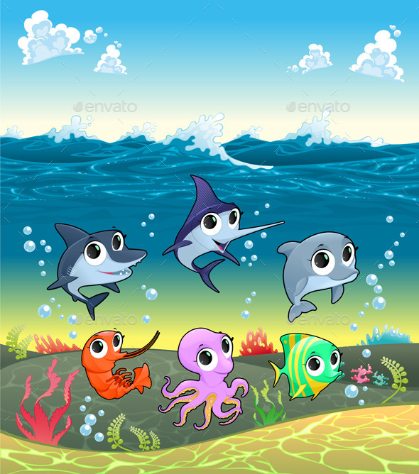 Marine Aanimals on the Ocean Floor - Animals Characters