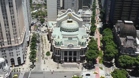 Municipal Theatre, Neo Renaissance Architecture, Rio de Janeiro, Brazil, Aerial View, Drone Footage