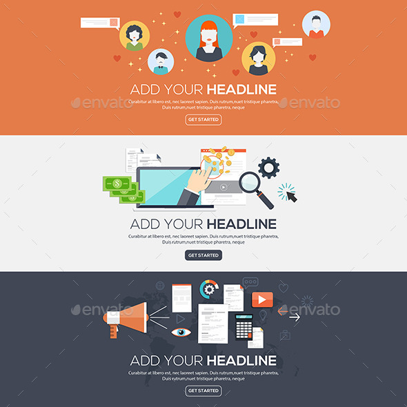 Flat Designed Banners - Communications Technology