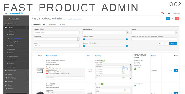 Fast Product Admin for OpenCart 2 - CodeCanyon Item for Sale