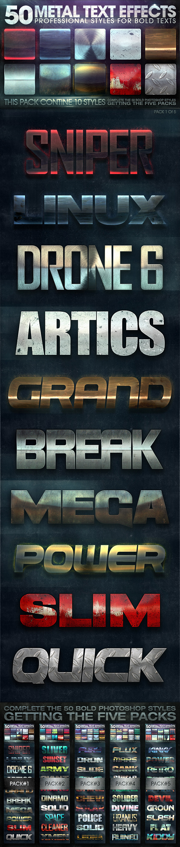50 Metal Text Effects 1 of 5 - Text Effects Styles
