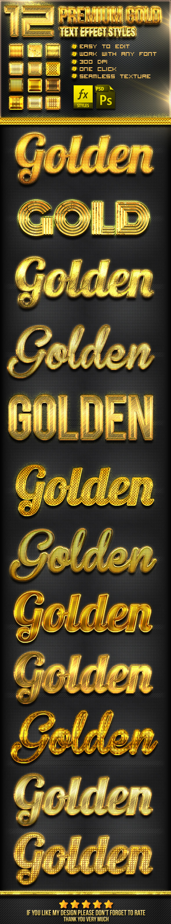 12 Gold Photoshop Text Effect Styles - Text Effects Styles