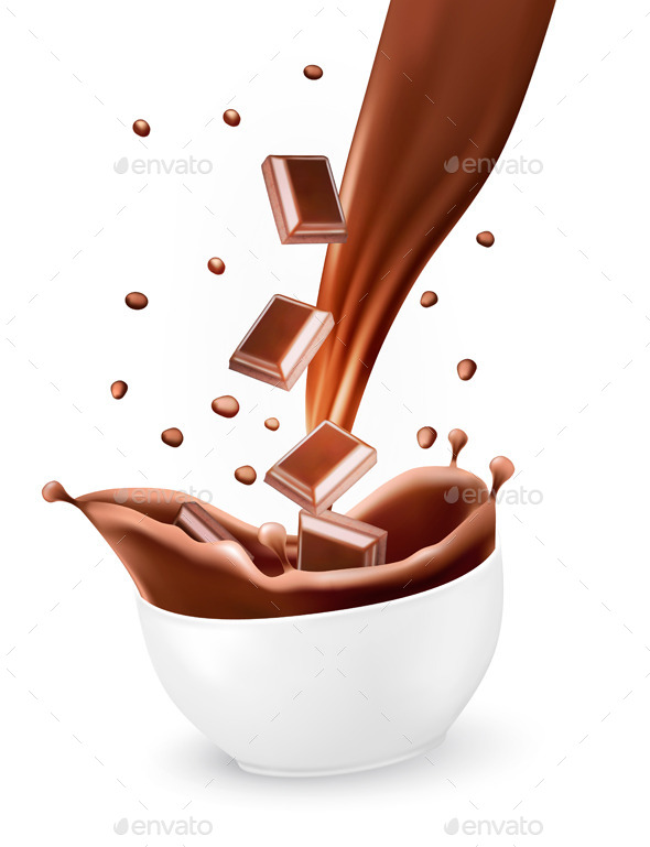 Splash of Brown Hot Chocolate in Bowl - Food Objects