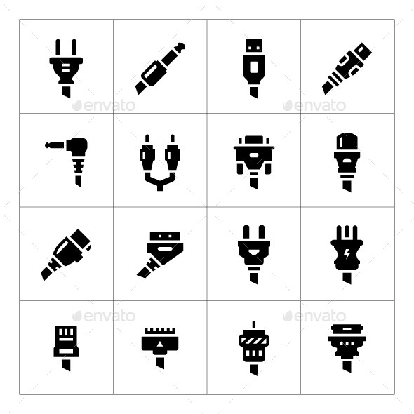Set Icons of Plugs and Connectors - Man-made objects Objects