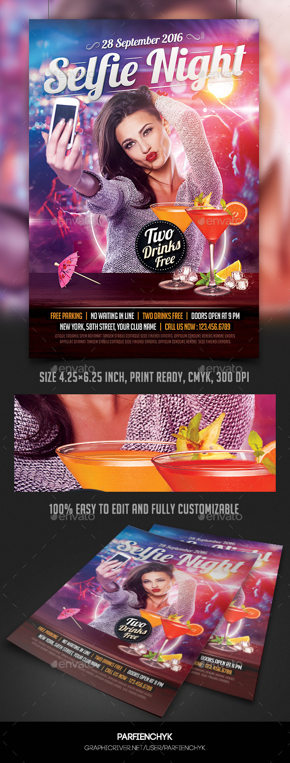 Selfie Night Party Flyer Template - Clubs & Parties Events