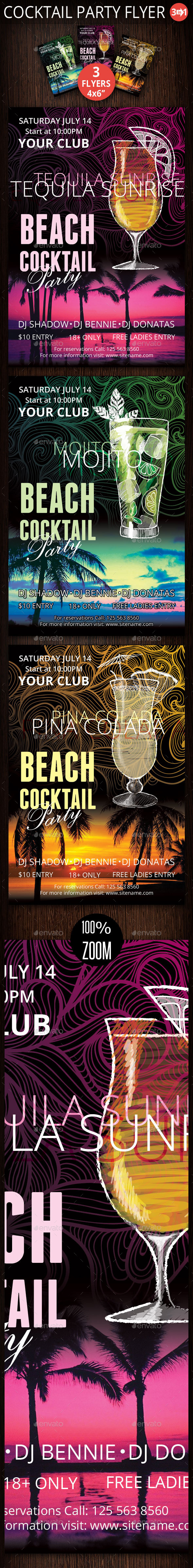 Three Cocktail Party Flyer - Clubs & Parties Events