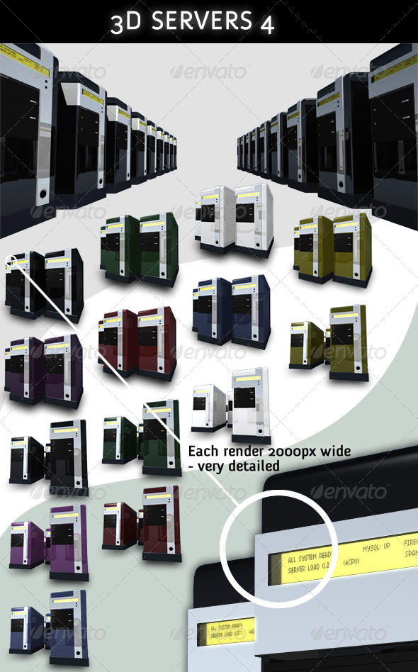 3D Servers - Pack 4 - 7 Colors - Technology 3D Renders