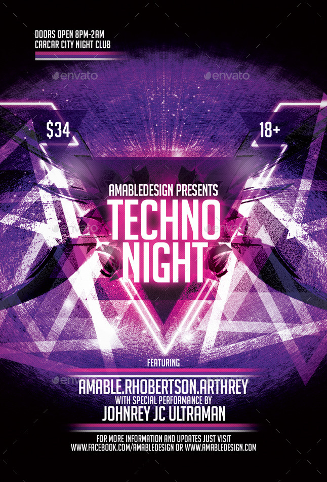 Techno Night Flyer, Print Templates | GraphicRiver