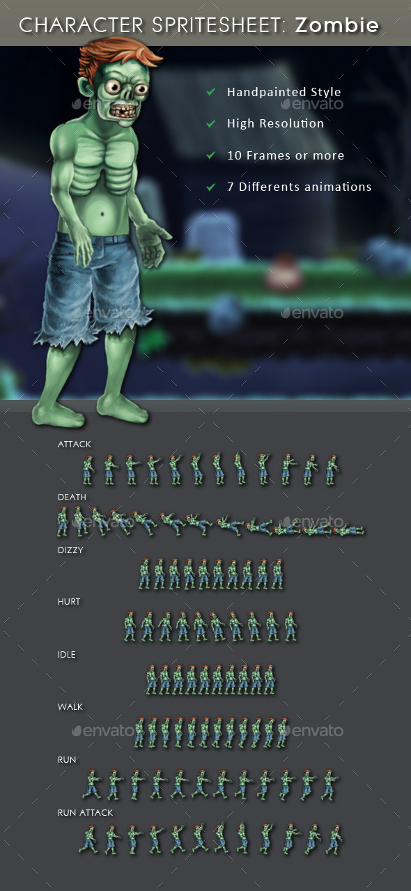 Character Spritesheet: Zombie - Sprites Game Assets