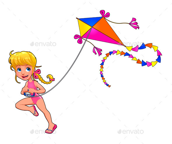 Girl Playing with a Kite - People Characters
