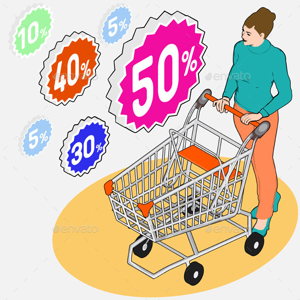 Isometric Grocery Shopping - People Characters