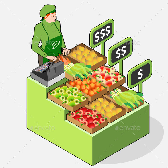 Isometric Greengrocer Shop - People Characters