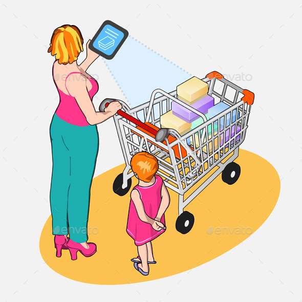 Isometric Internet of Things - Woman with Tablet - People Characters