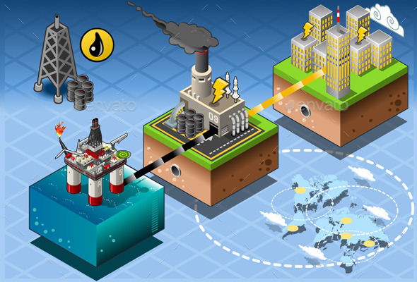 Isometric Infographic Petroleum Rig Energy Diagram - Buildings Objects