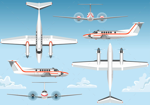 Orthogonal Views of a Flying Airplane - Man-made Objects Objects