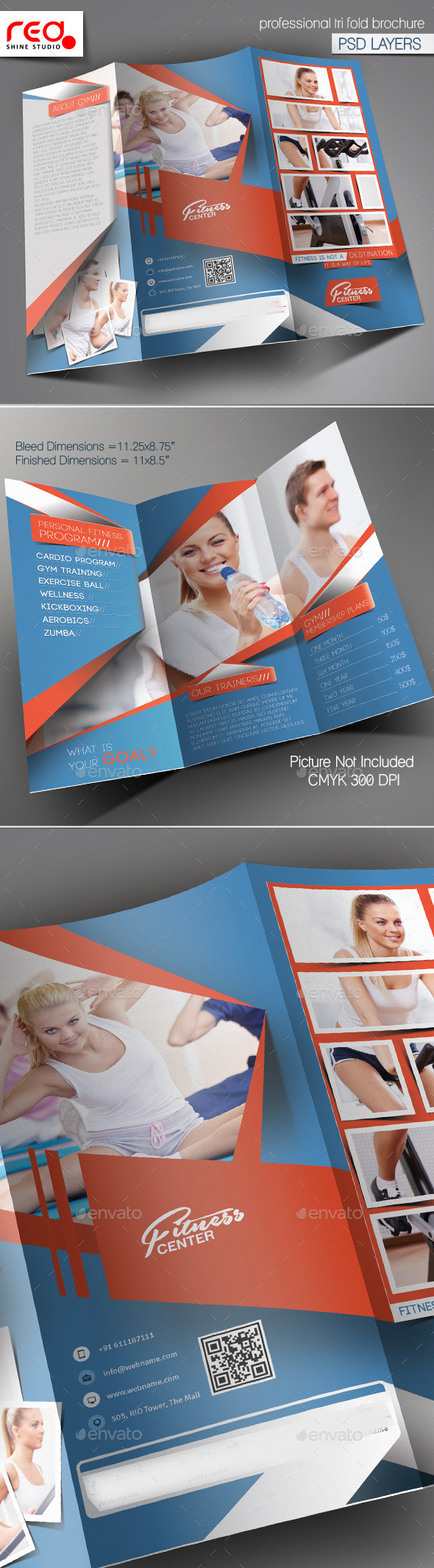 Fitness Club Trifold Brochure Template - Corporate Brochures