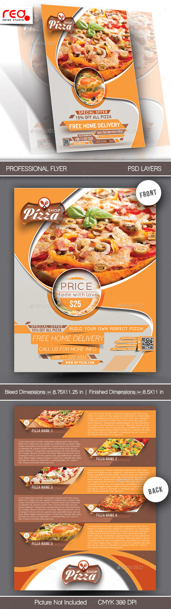 Pizza Shop Flyer & Menu Card Template - Restaurant Flyers