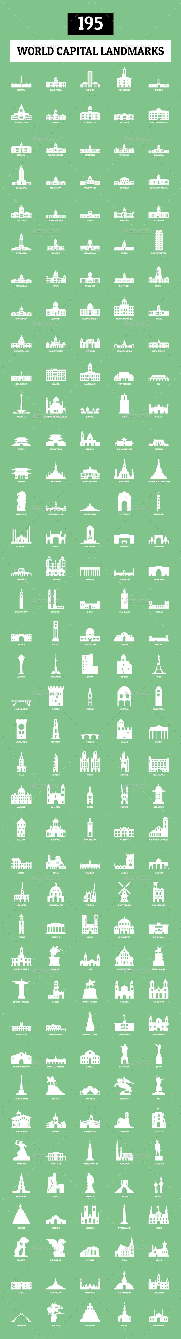 195 World Capital Landmarks - Buildings Objects