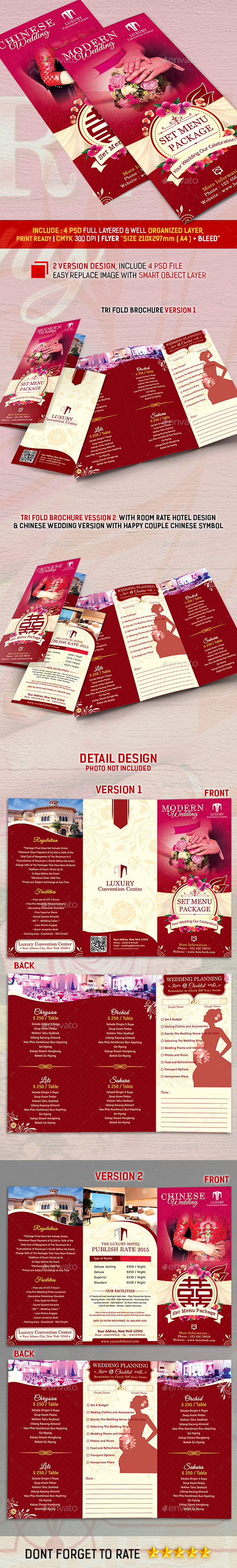 Trifold Wedding Set Menu Package - Food Menus Print Templates