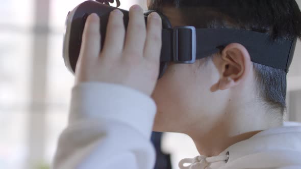 Portrait Of Boy Putting On VR Headset alt