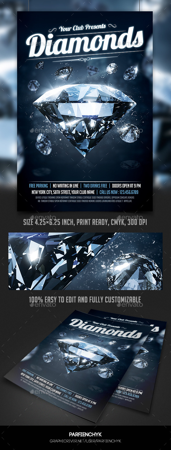 Diamonds Night Party Flyer Template - Clubs & Parties Events