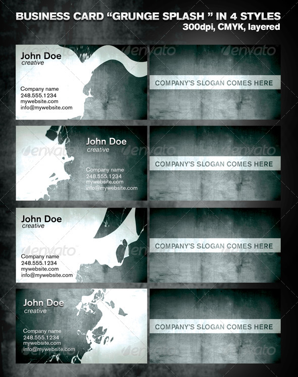 Business card in 4 styles - Grunge Splash - Grunge Business Cards