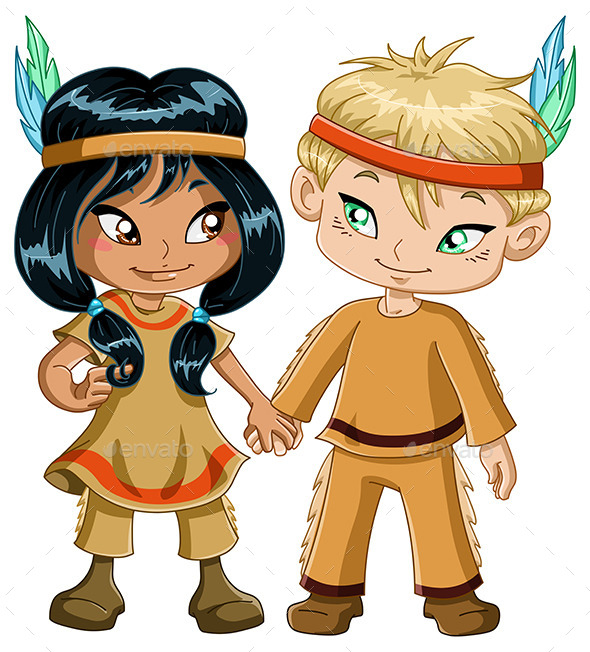 Indian Boy and Girl Holding Hands For Thanksgiving, Vectors