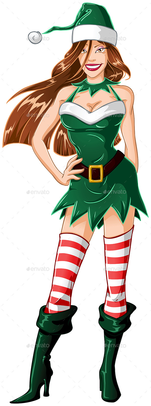 Woman Dressed In Elf Clothes For Christmas