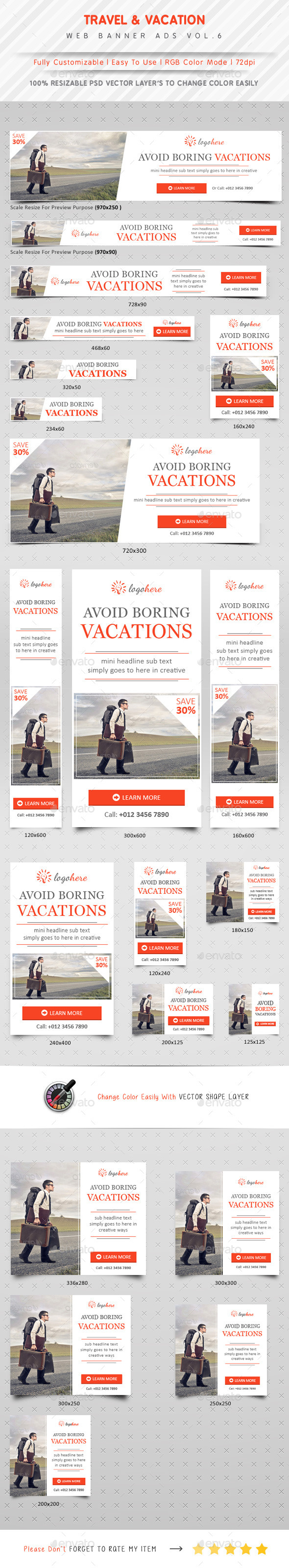 Vacation & Travel Agency Ads Vol.6 - Banners & Ads Web Elements