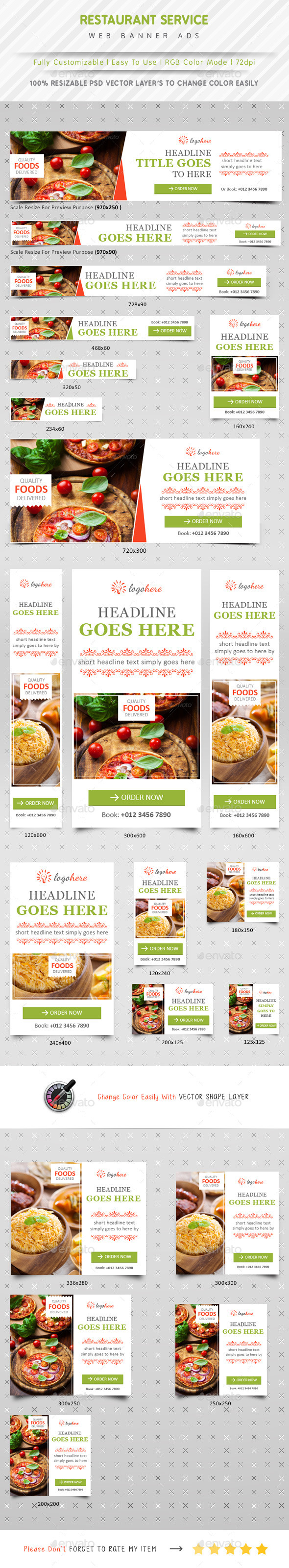 Restaurant Service Web Banner Ads - Banners & Ads Web Elements