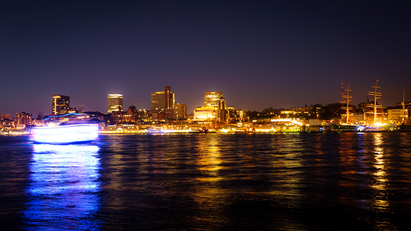 Hamburg Harbour, River Elbe and City Lights