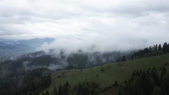 çUkraine, Carpathians: Fog in the Mountains. Aerial. alt