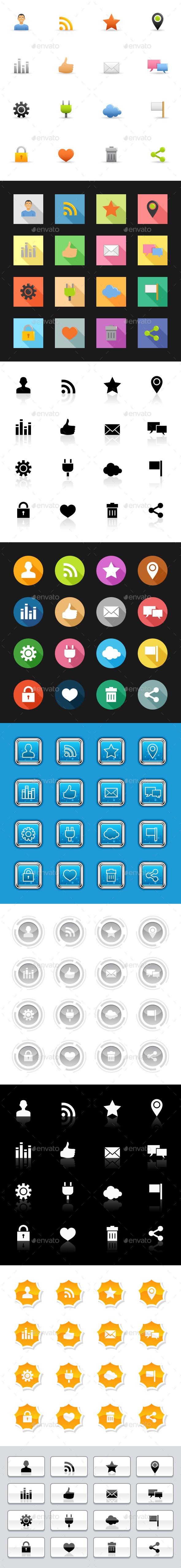 144 Icons on 9 Styles - Social Network & Blogging - Web Icons