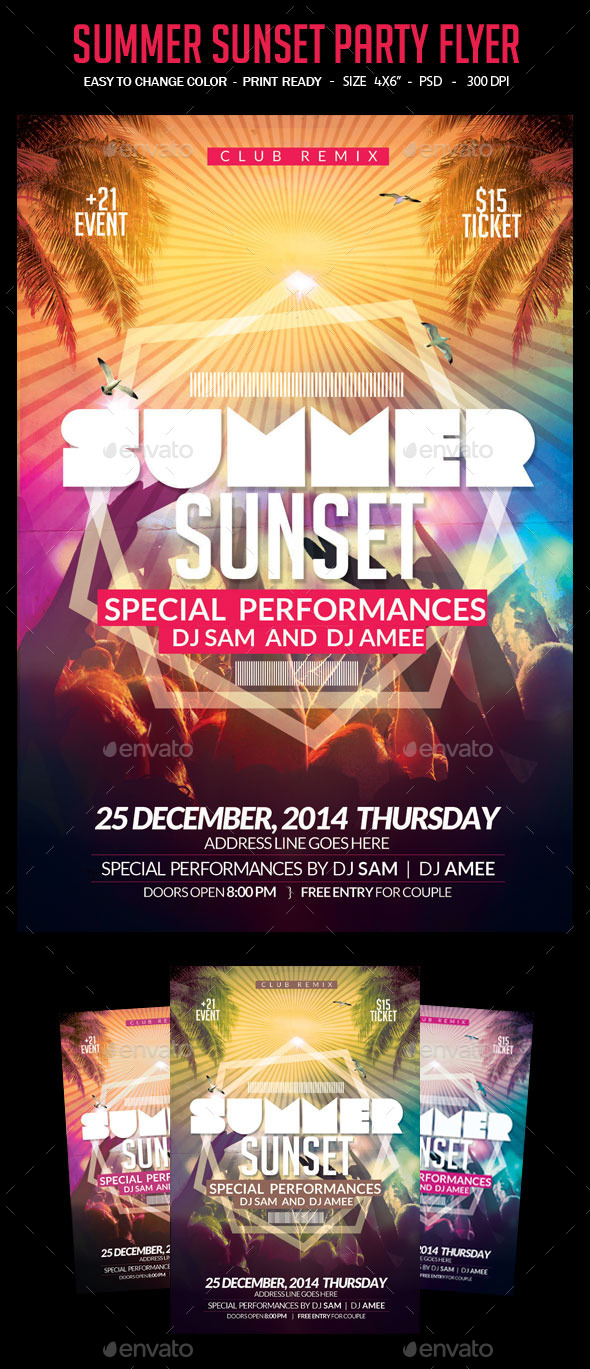 Summer Sunset Party Flyer - Clubs & Parties Events