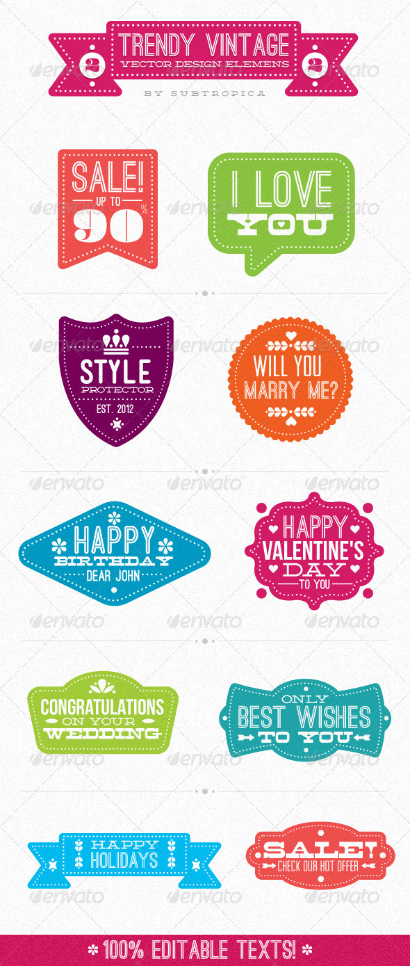 Trendy Vintage Vector Design Elements Set 2 - Miscellaneous Seasons/Holidays