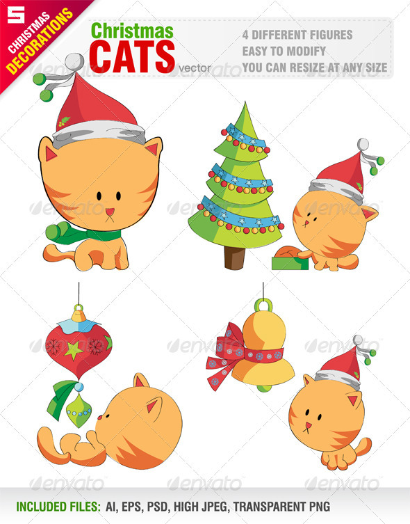 Cute Cats with Christmas Objects - Christmas Seasons/Holidays